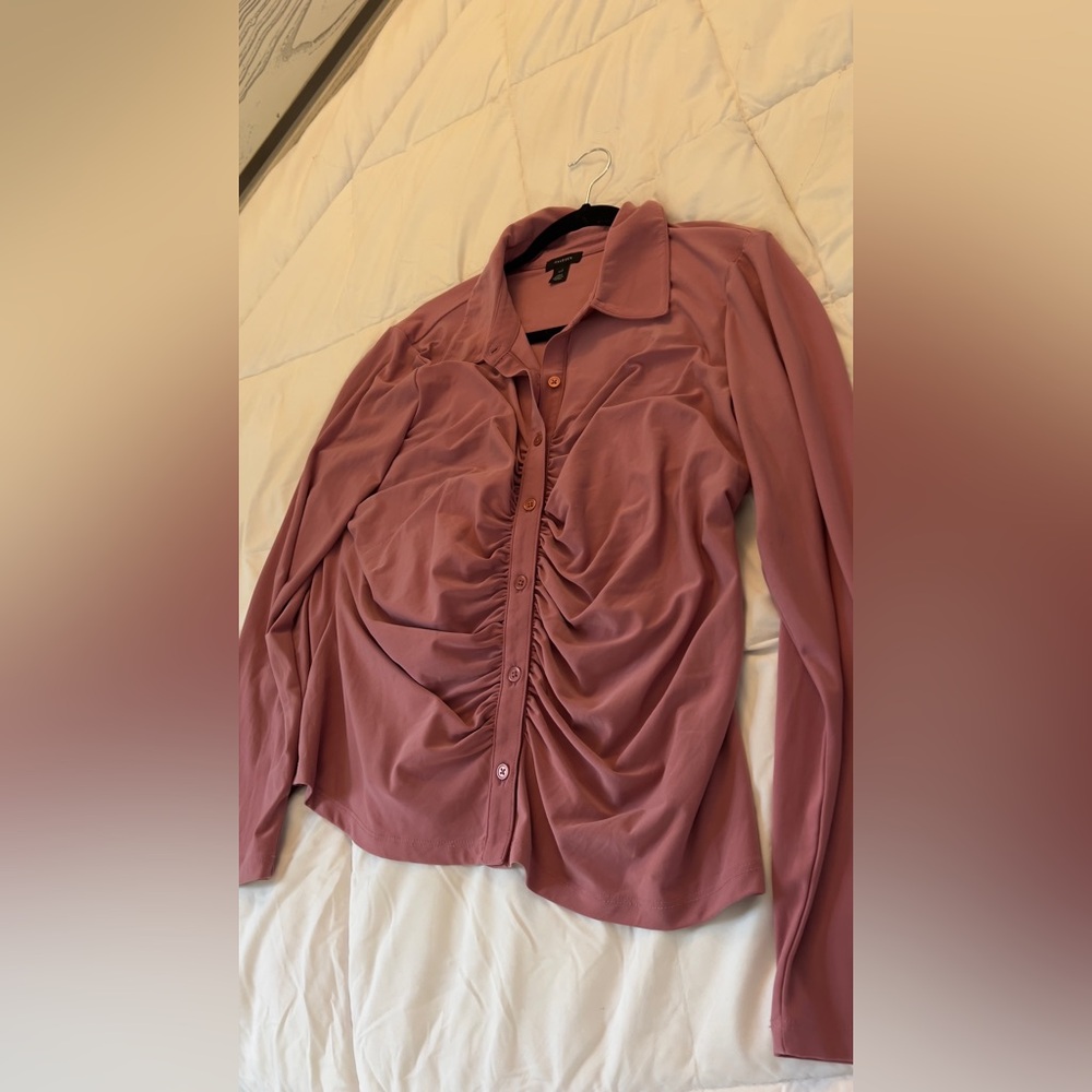 Halogen Pink Collared Top Long Sleeve